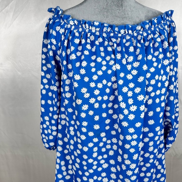 Blue Floral Off-Shoulder Top bishop sleeve size L - Picture 3 of 9